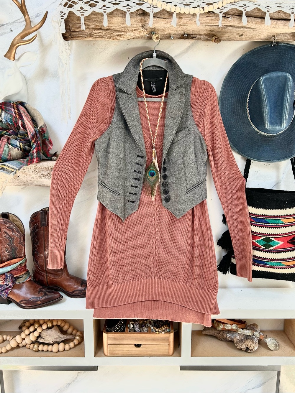 Equestrian cashmere wool blend boho vest w southwestern country prairie vibe